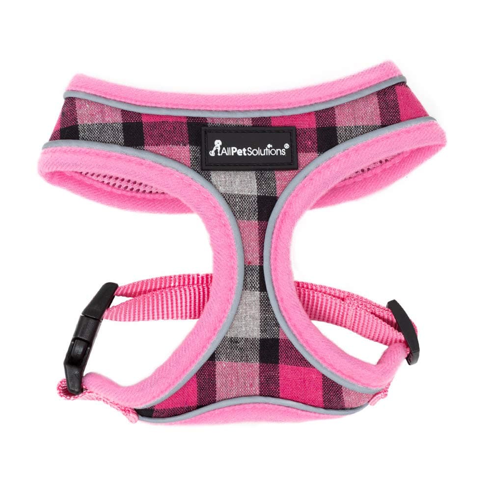 AllPetSolutions Dog Harness - Cool Pet Vest with Back D-Ring for Dog Lead Clips - Mesh Fabric Puppy Harness with Soft Padding - Training Stuff, Supplies for Small, Medium, Large Dogs - S, Pink Tartan