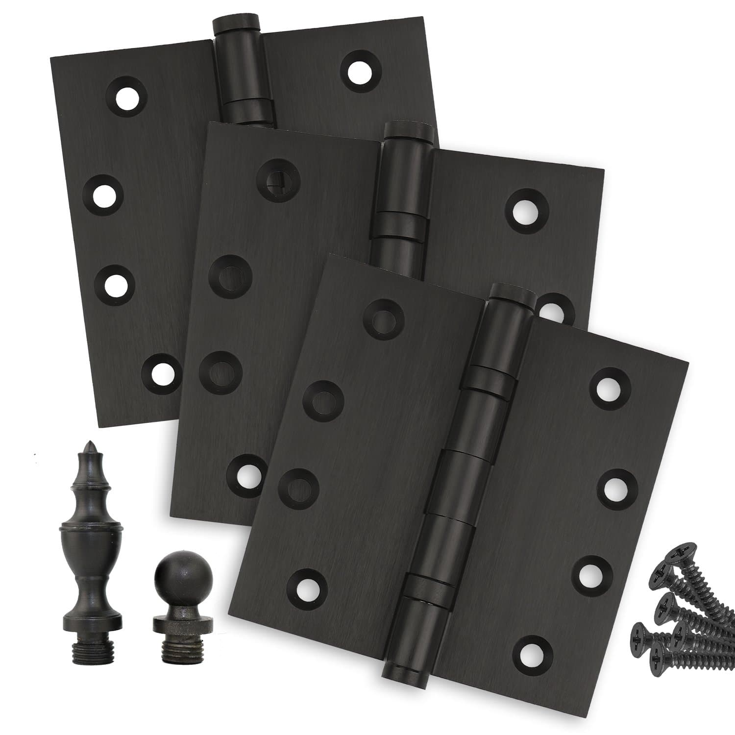 Embassy Door Hinge Solid Brass - 4 x 4 Inch, Heavy Duty, Oil Rubbed Bronze, Ball Bearings, Rust Resistant Stainless Steel Pin, Architectural Designer Grade, Home Improvement, 3 Pack