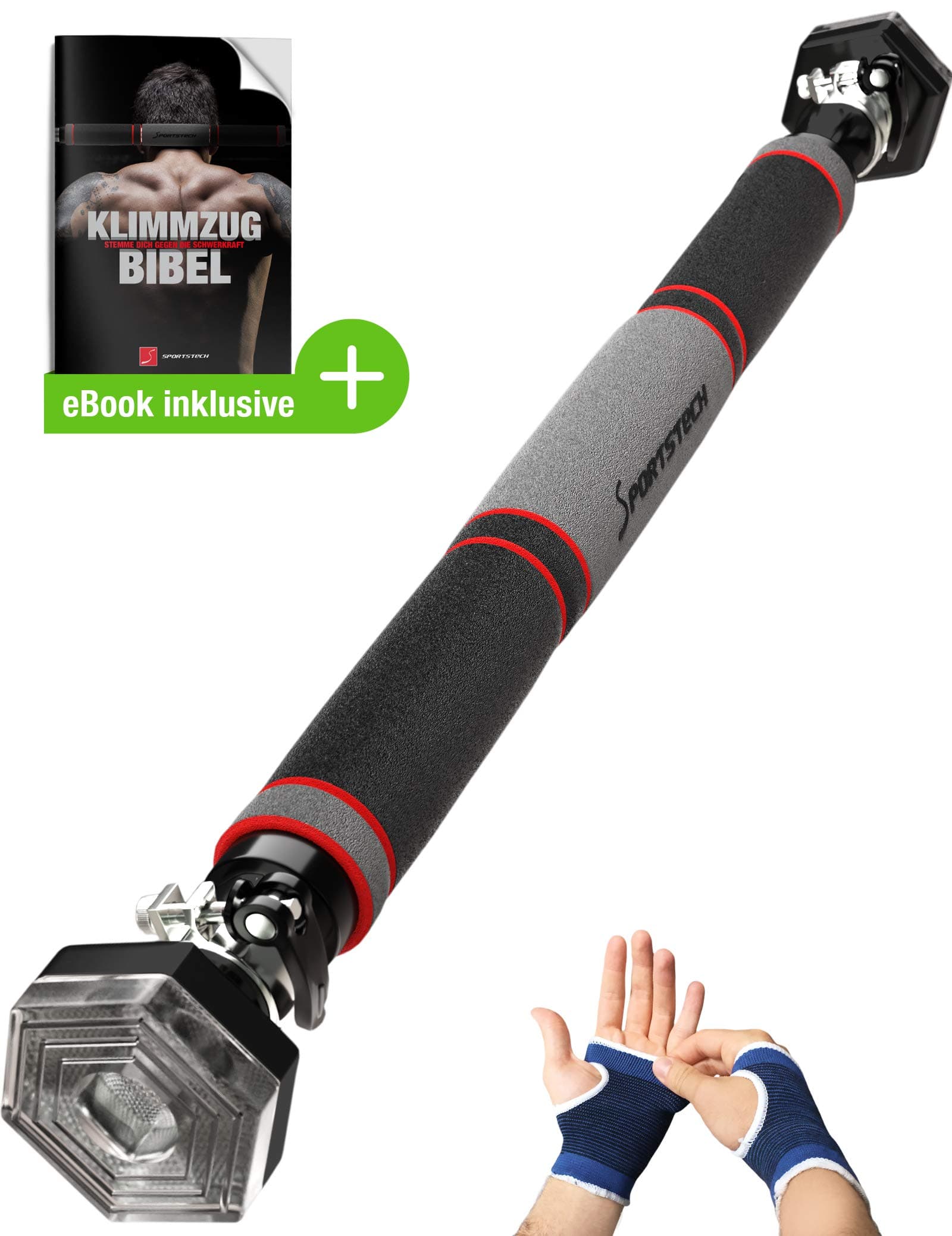 Sportstech Pull-up Bar with patented hexagonal system KS200 - with 3-layer padding, safety tension lever, 6 pressure points & exceptional design, incl. gloves