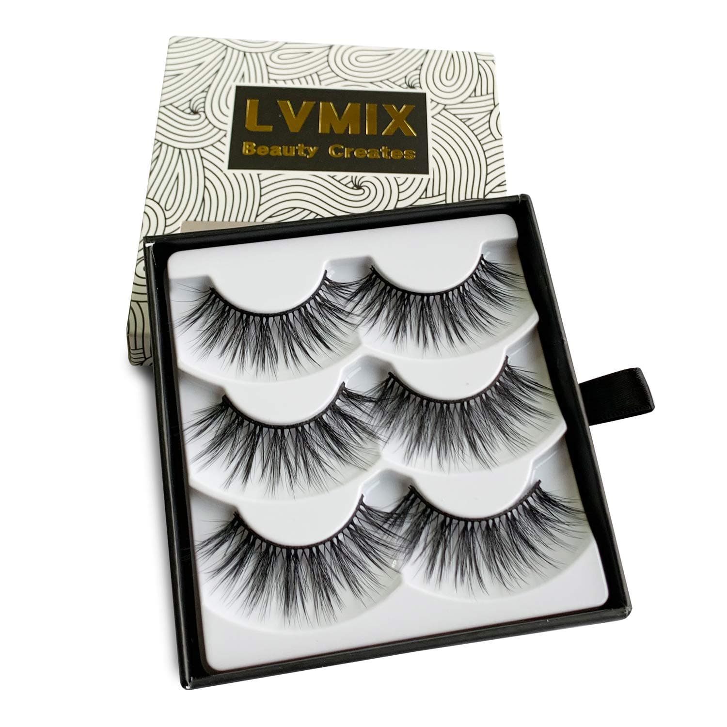 LVMIX Dramatic 3D False Lashes Faux Mink Eyelashes Pack Long Fluffy Handmade Lashes 3 Pairs