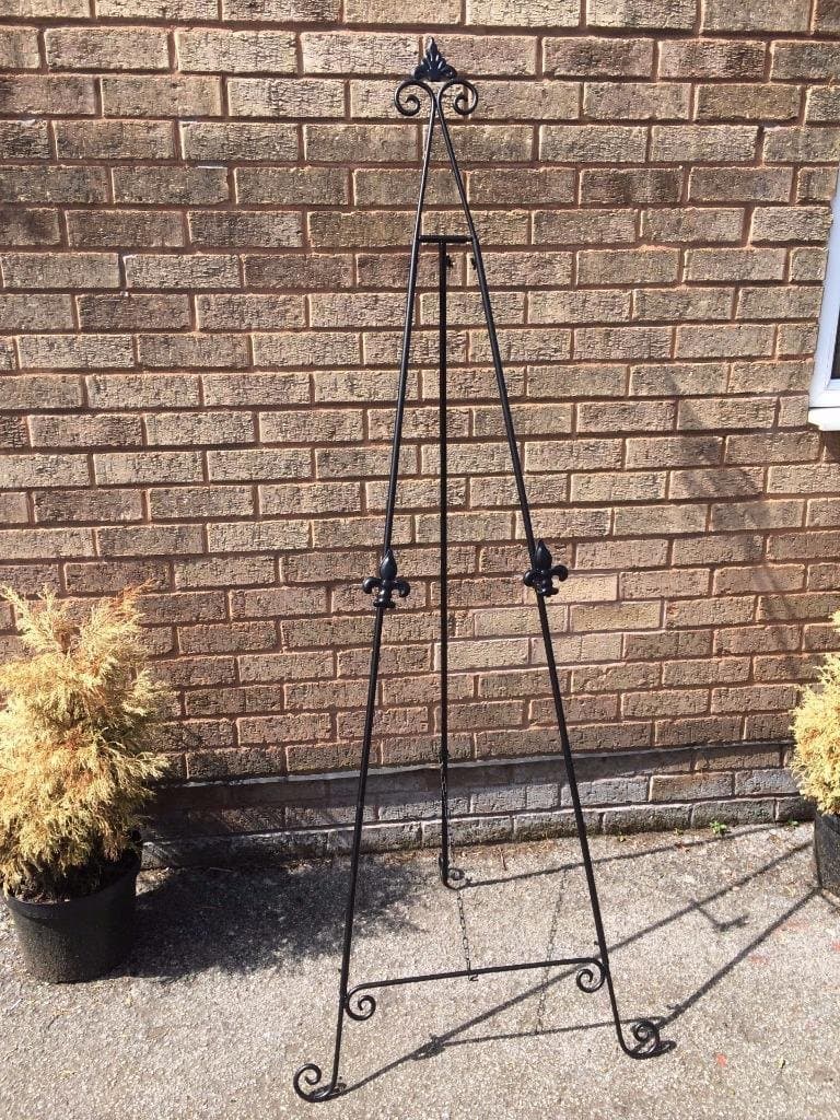 Large Black Fleur De Lys Iron Easel 60 inch / 5 Foot Holder Wedding Table Top Plan Display Artwork Picture Canvas Menu Book Plate Craft Stand AA-23-60