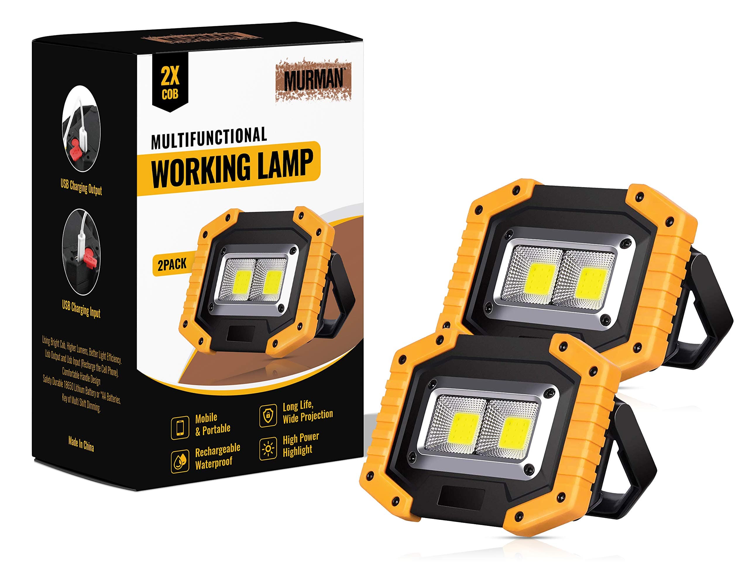 LED Floodlight Rechargeable, Work Lights Portable 30W with USB, Spotlight Waterproof Outdoor for Car Repairing, Fishing, Camping, Hiking, Emergency Security Lights, 3 Modes (Grey)