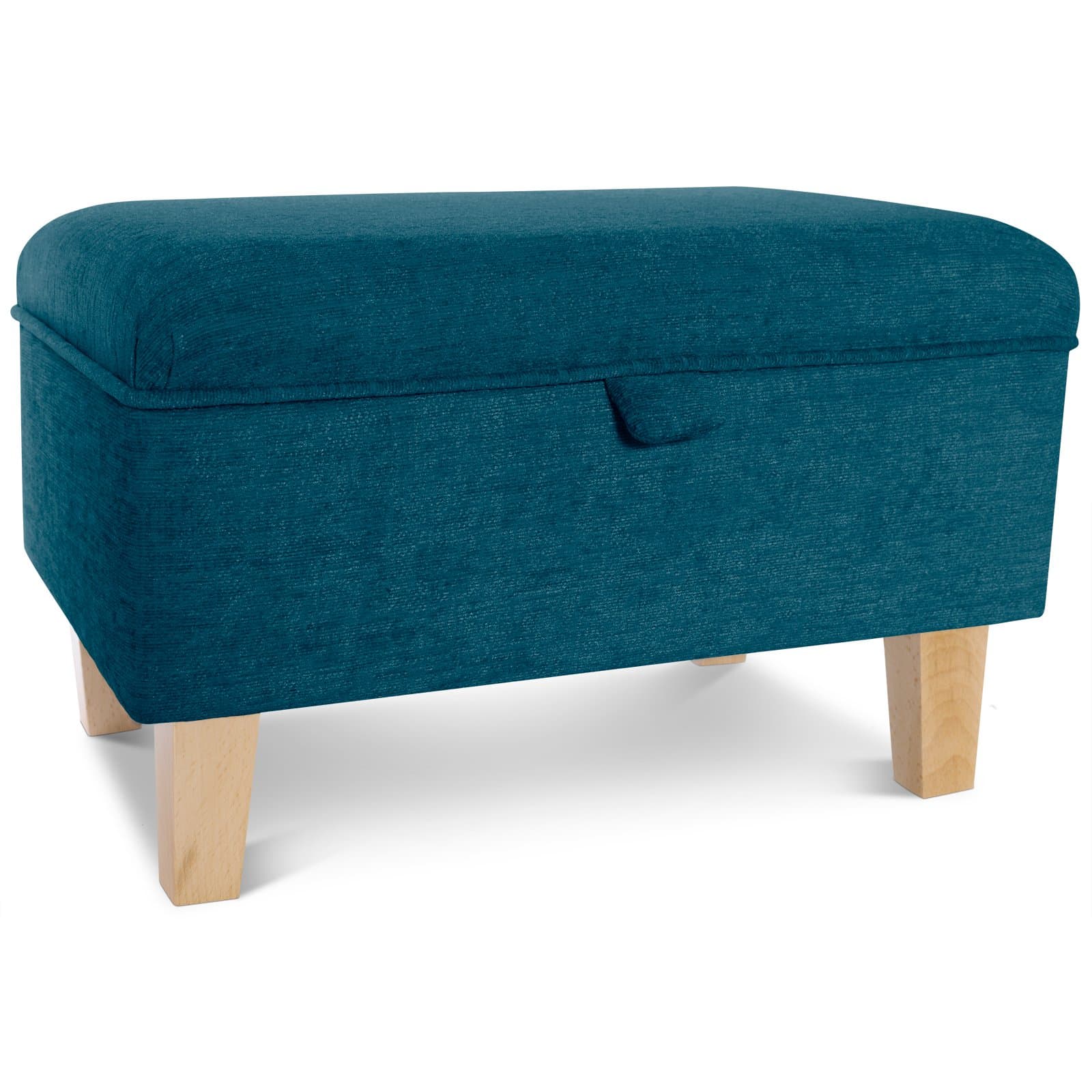 Storage Footstool Ottoman, Chenille Fabric Rectangular Footrest With Real Wood Legs (Medium 71x37x32cm (LxW, Teal)