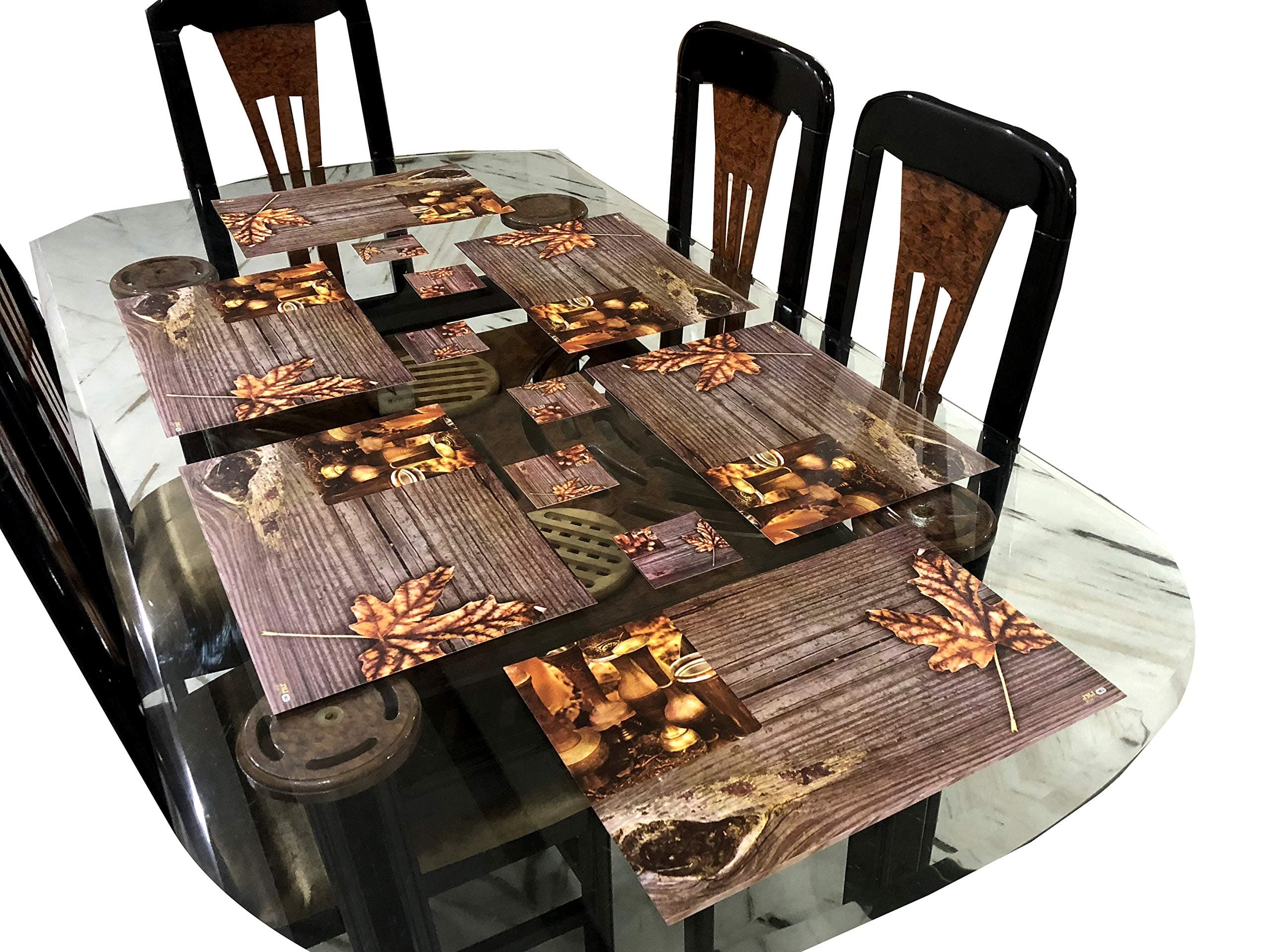 LaVichitra Brown PVC Rectangular Wooden Style Table Mats and Coaster Combo for Dining Table Kitchen Dining Mats Pack of 6 Mats & 6 Coasters 45 x 30 cm