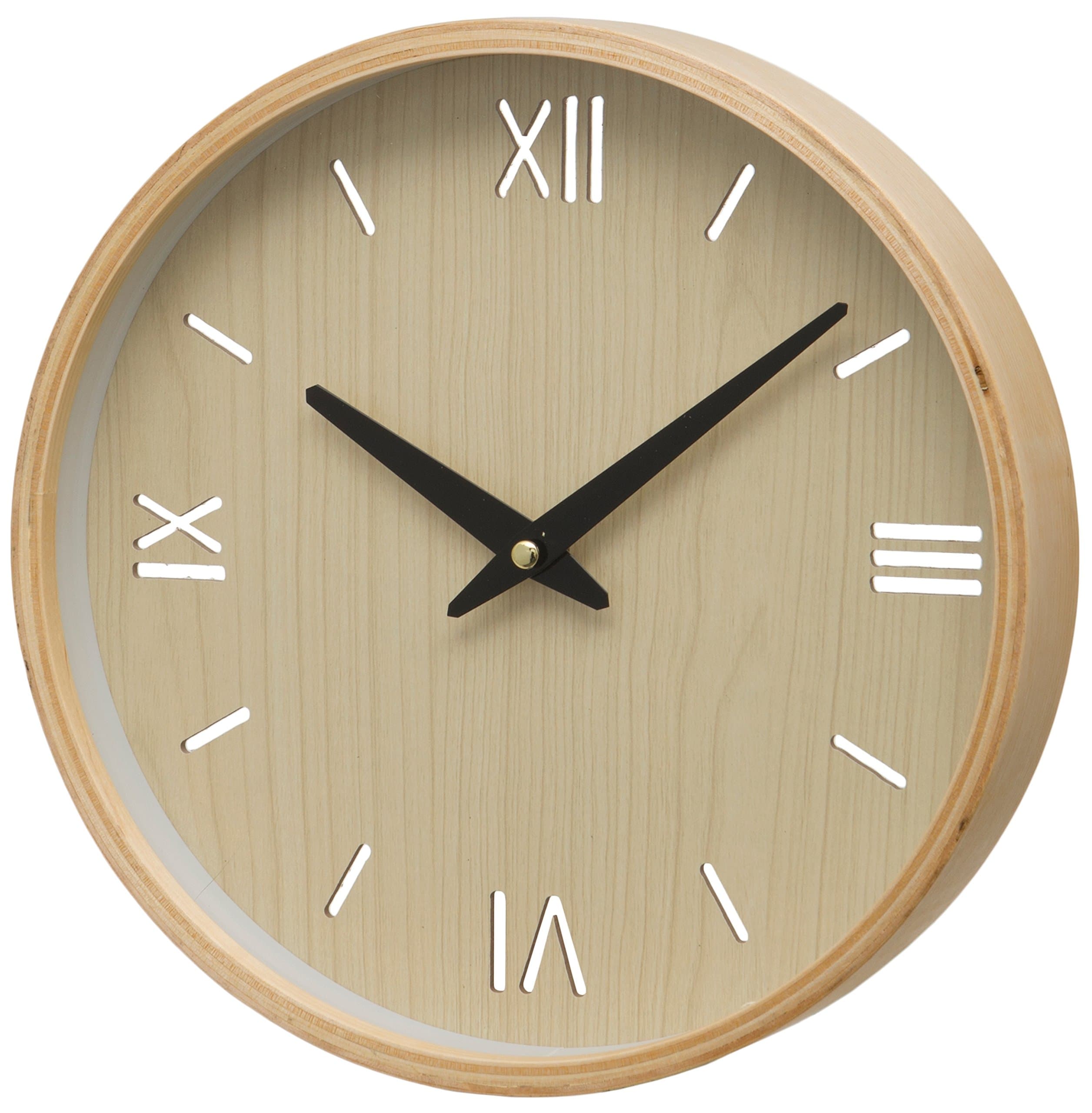 Unity Brora Wood Case Roman Numeral and Baton Dial Wall Clock, Cream, 26 x 26 x 3 cm