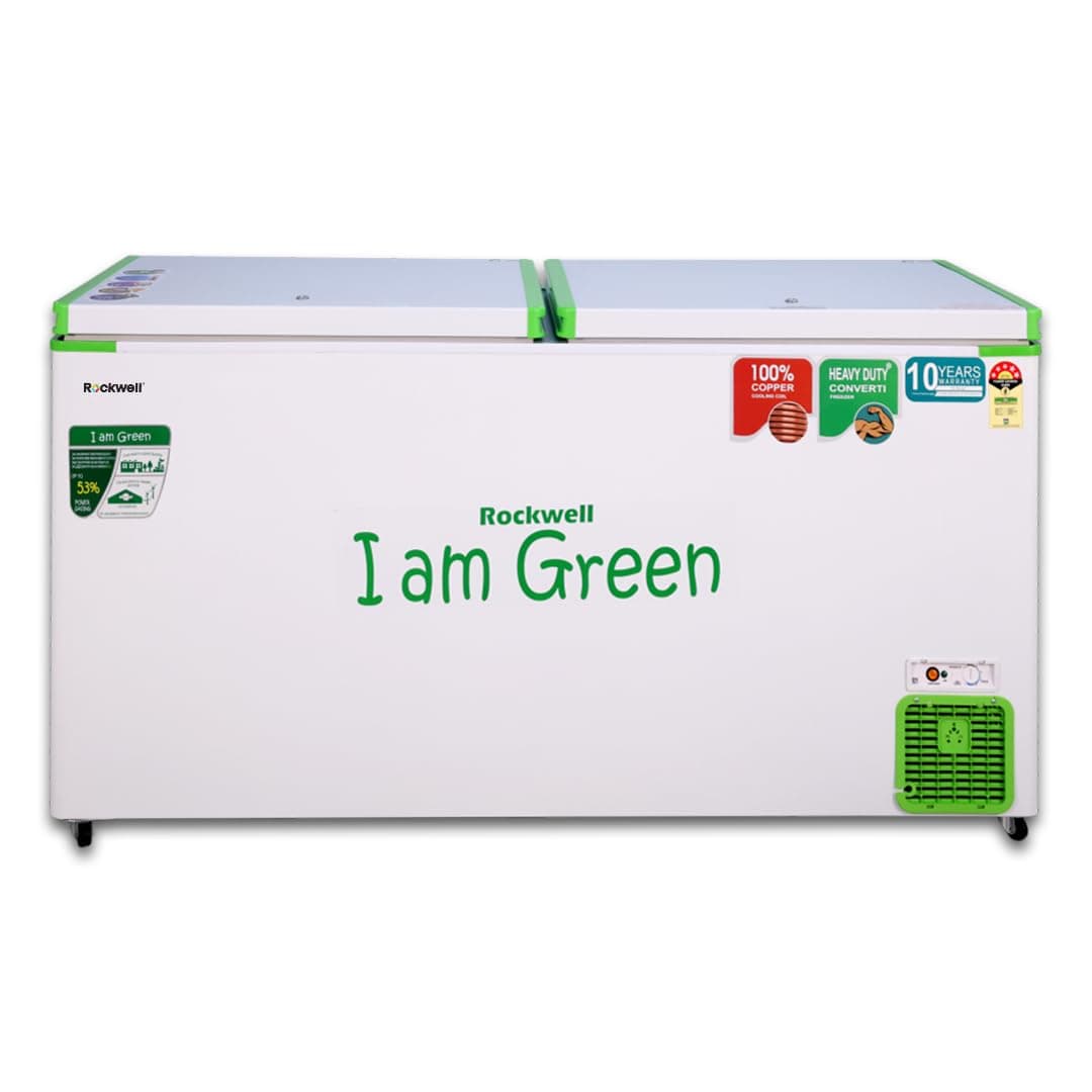 ROCKWELL 550DDUC GREEN Convertible Deep Freezer, 5 Star, Double Door Chest Freezer, 10-Year Cooling Coil Warranty, 5-Year Comprehensive Warranty, Up to 53% Power Saving (491 Ltr)