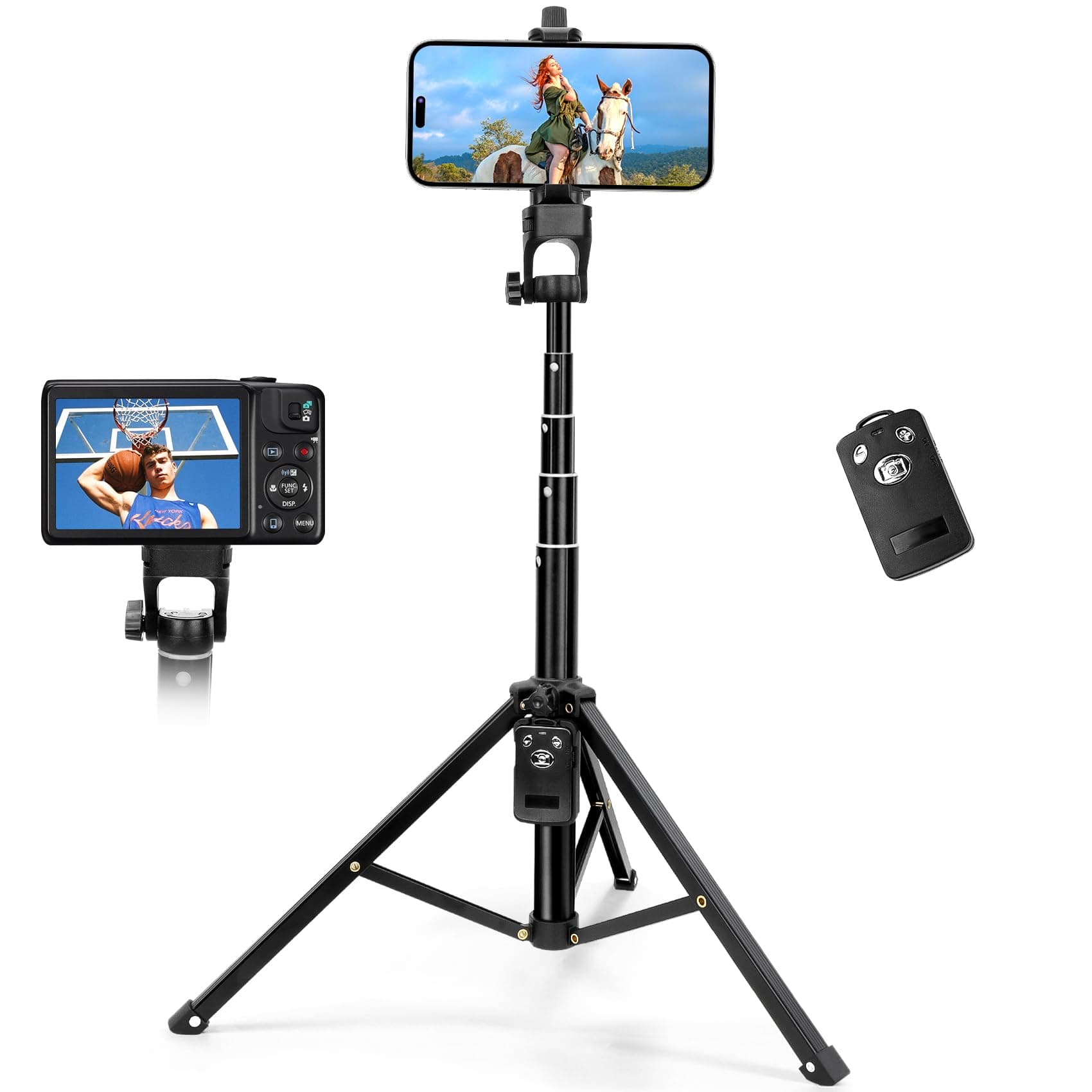 Tripod for iPhone, Eocean 54 Inch Extendable Selfie Stick Tripod with Wireless Remote and 360° Rotation Phone Holder, Portable Tripod for Cell Phone, Compatible with Most Phones