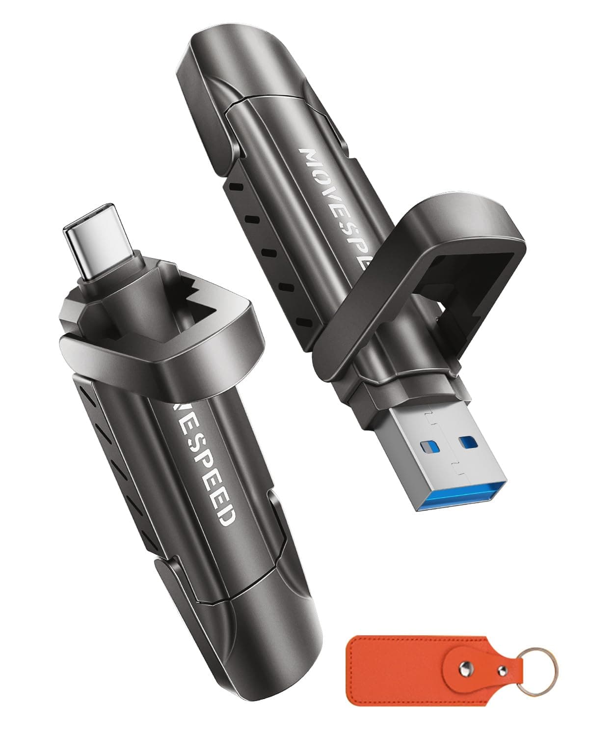 MOVE SPEED 1TB Flash Drive, External SSD with 1000MB/s Read Write Speed, USB 3.2 Gen2+Type C Dual Port Portable SSD, Thumb Drive for iPhone 15, 16 Series/MacBook/Android Phone/Audio etc(1 Pack)