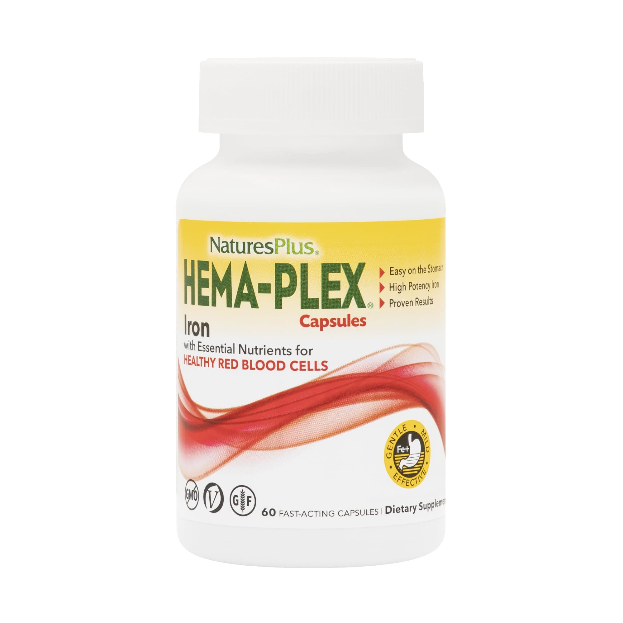 Hema-Plex Iron - 60 Fast-Acting Capsules - 85 mg Chelated Iron + Vitamin C & Bioflavonoids for Healthy Red Blood Cells - Vegan, Gluten Free - 30 Servings