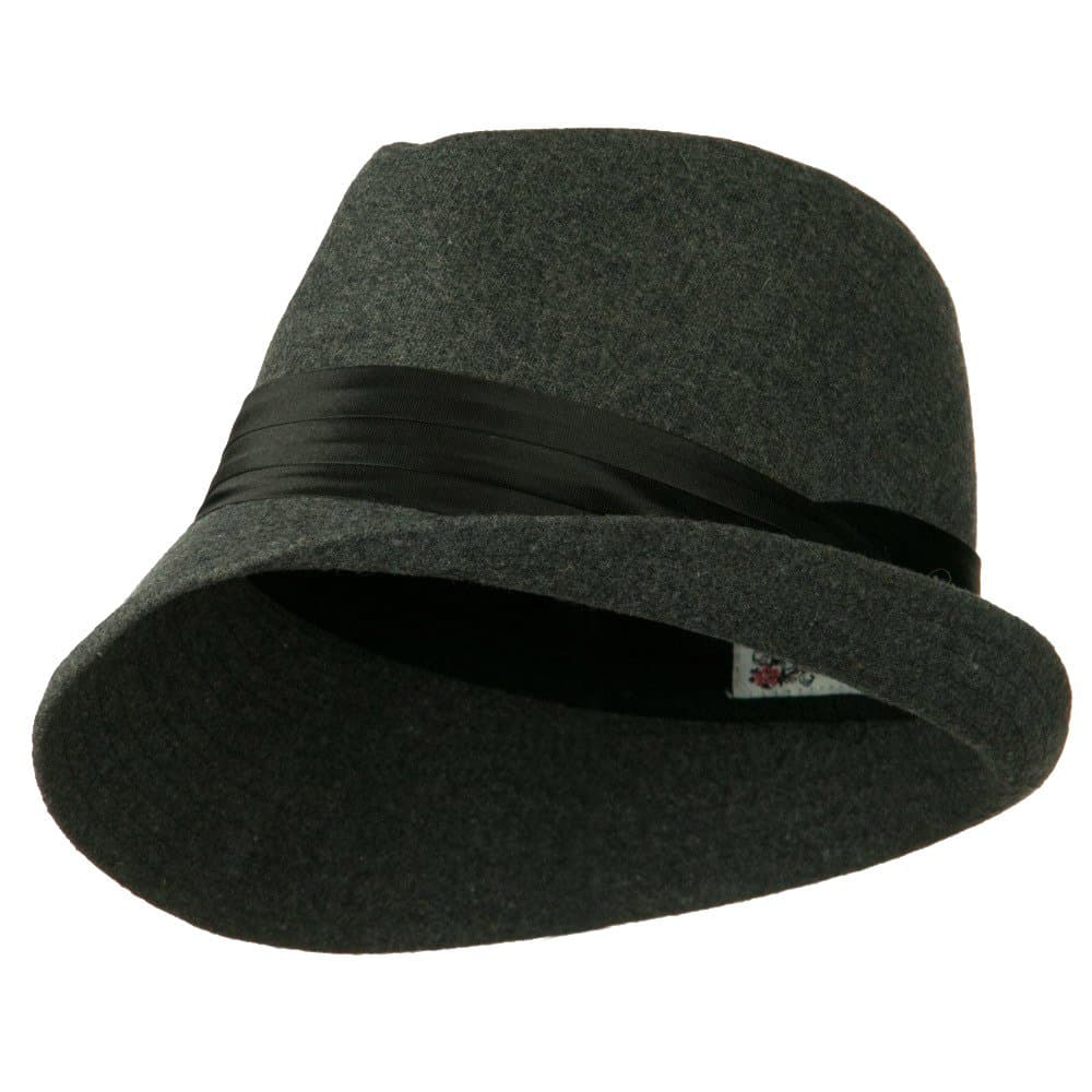 Slanted Brim Fedora Hat - Grey OSFM