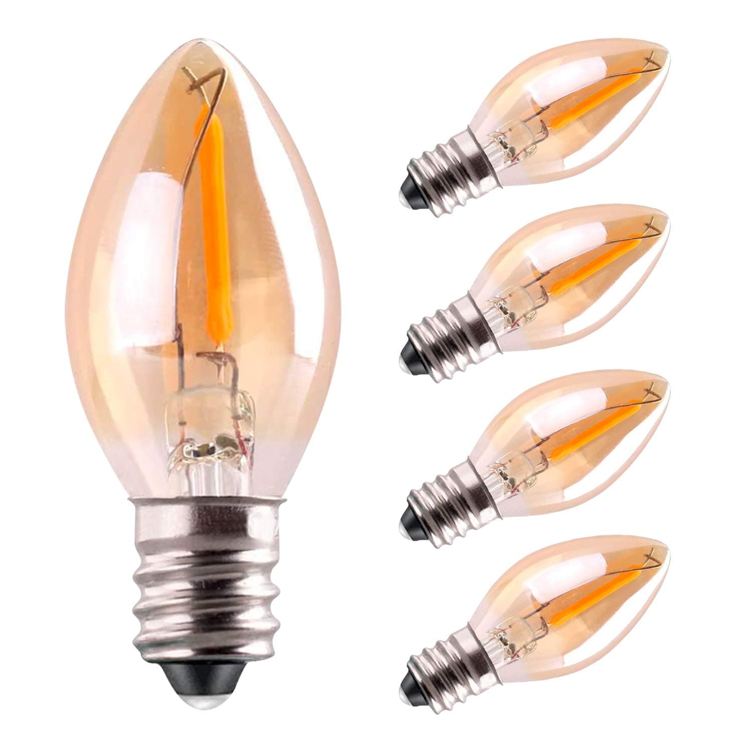 C7 LED Bulb, 0.5W Light Candle Bulbs, Amber Glow 5w Incandescent Replacements E12 Candelabra Base led Filament Night Bulb Ultra Warm White 2200K Decorative String Edison Lamp Non-Dimmable 5 Pack