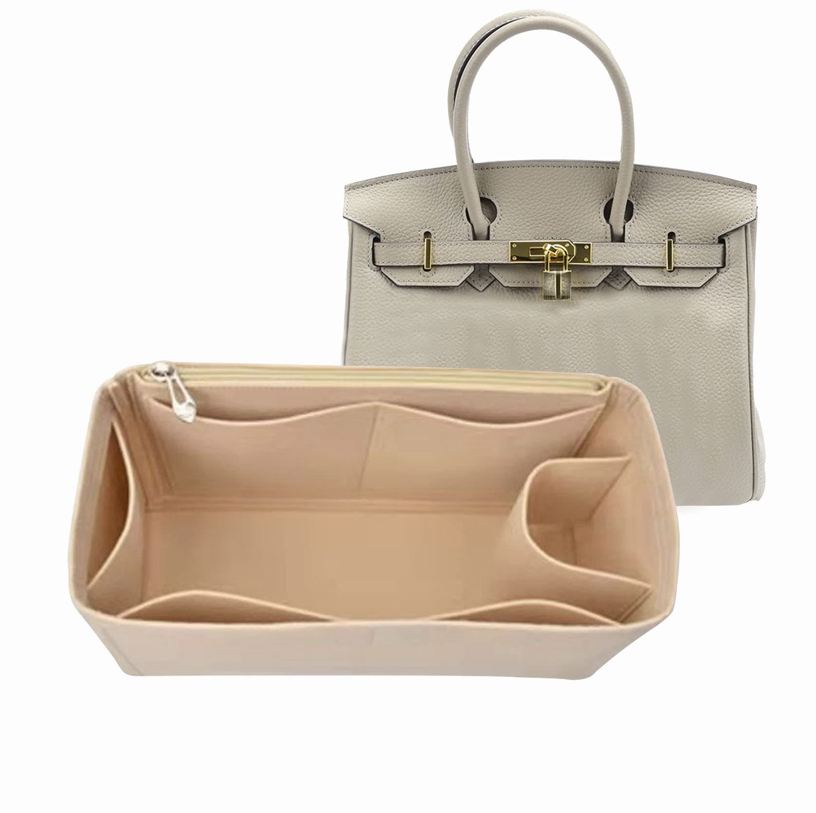 Lckaey Bag and insert for birkin 25 organizer insert Premium Felt 1099beige-S