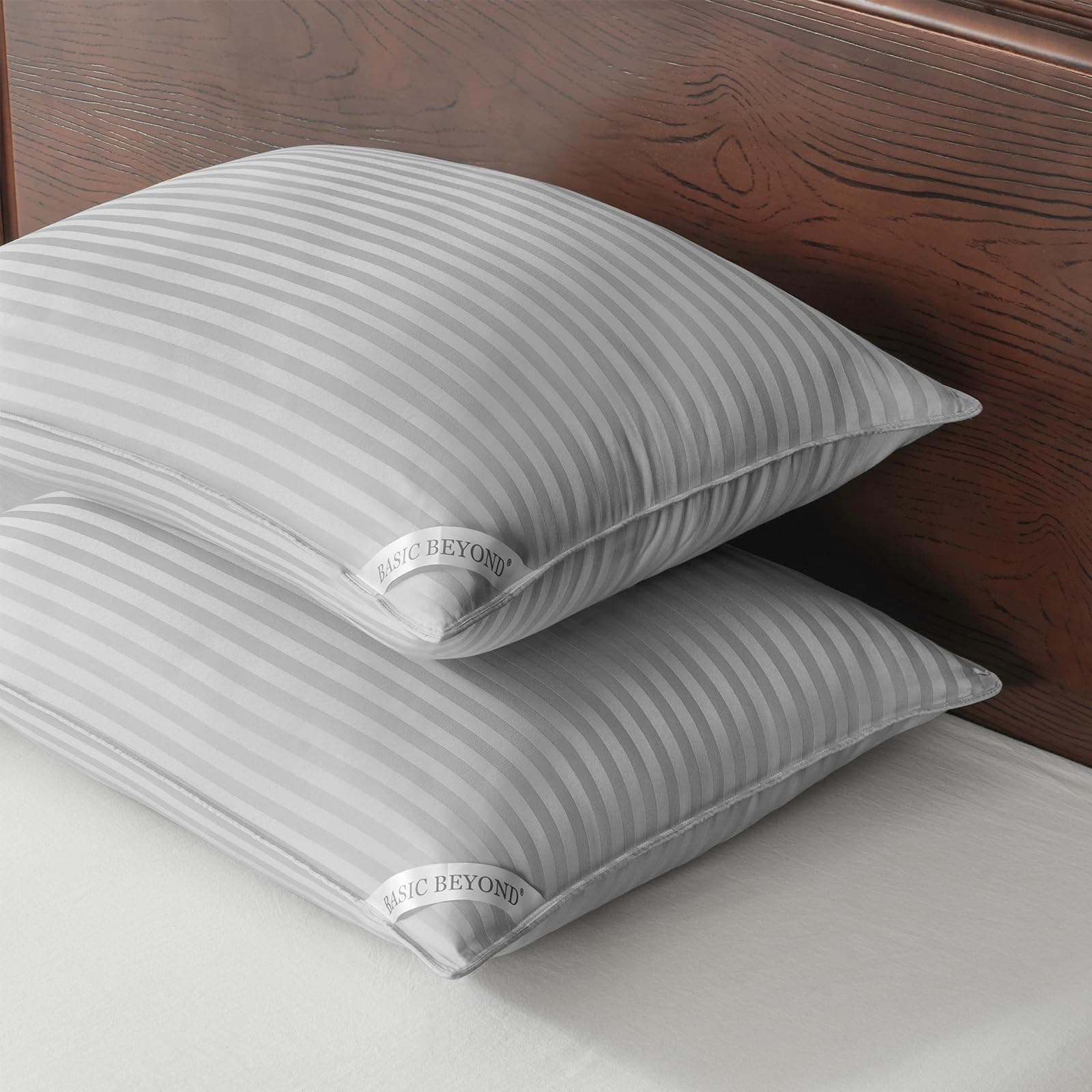 Basic Beyond King Size Pillows - Soft King Down Alternative Pillows Set of 2 for Back, Stomach or Side Sleepers, Silver, 20x36 Inches