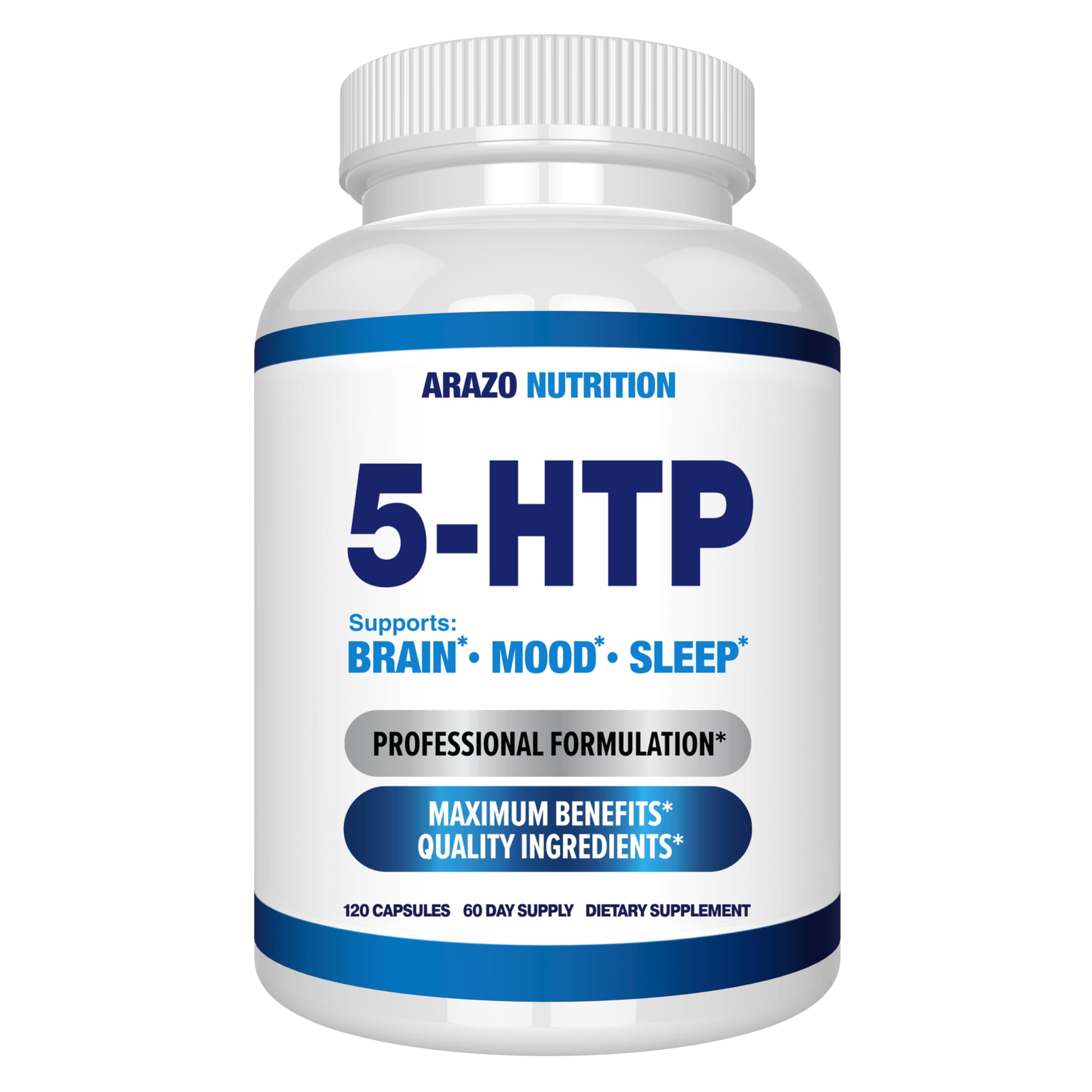 5-HTP 200 MG Per Serving Plus Calcium for Mood, Sleep – Supports Calm and Relaxed Mood – 99% High Purity – 120 Capsules – Arazo Nutrition