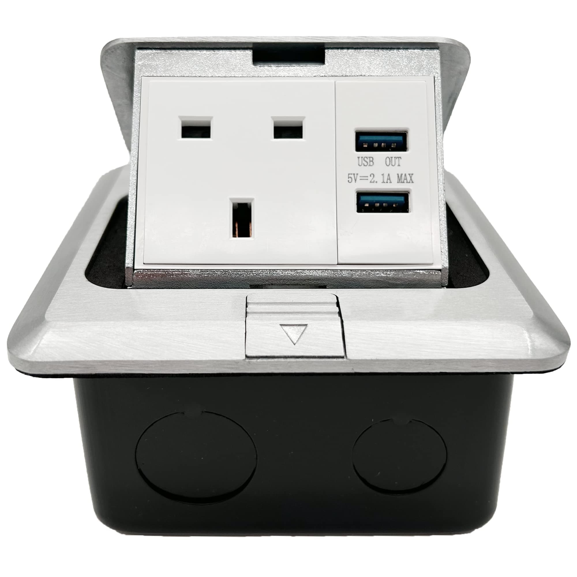 Pop up Electrical Outlet Cover Box, Floor sockets Table flushbonading Socket with 2 USB Chargers, Waterproof for Table Office Desktop Restaurant Kitchen Cafe Countertop, Silver