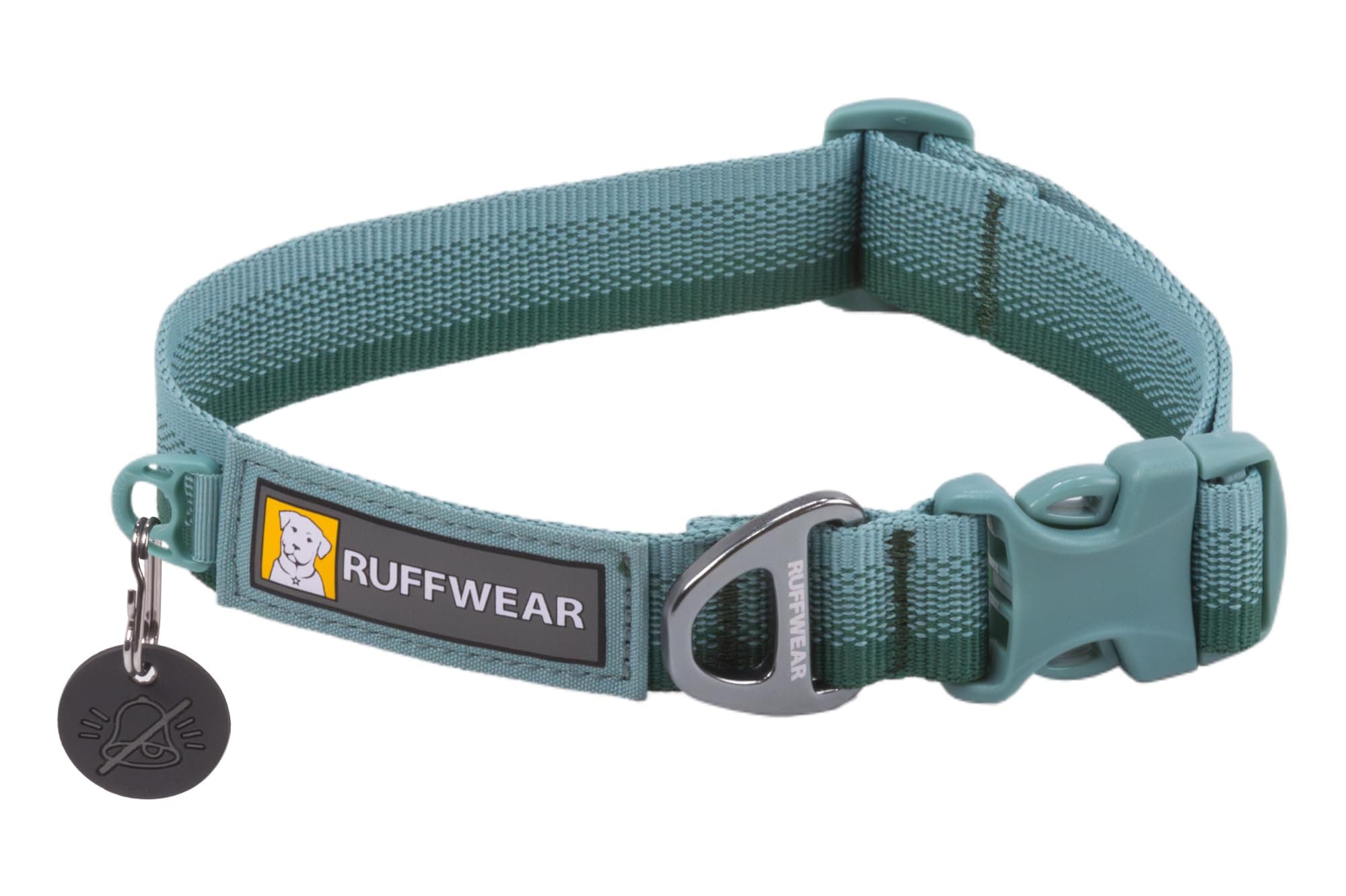 Front Range Collar, Medium Dog Collar with Aluminium V-Ring, Adjustable Length Pet Dog Collar, Comfortable Soft Fabric, Animal Collar with Dog Lead Attachment Ring, 36-51cm, River Rock Green