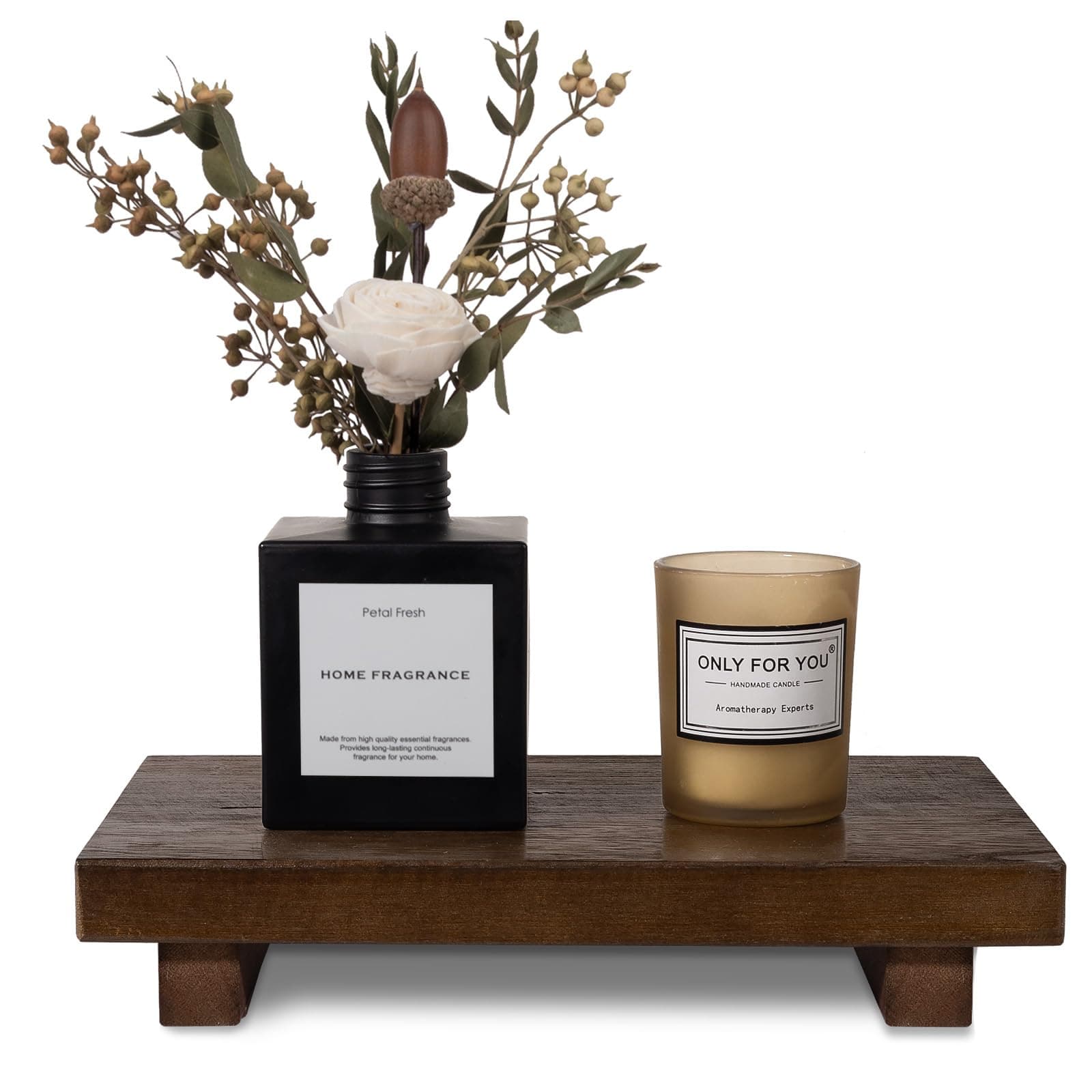 zoocatia Small Wood Tray Pedestal Stand Farmhouse Bathroom Decor Decorative Wooden Riser Kitchen Soap Dish Holder for Vanity, Counter, Sink, 9" x 5.9" - Walnut