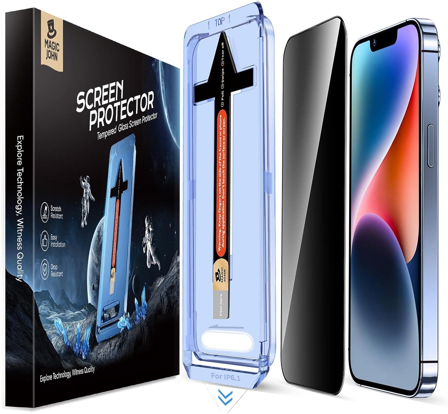 2 Pack for iPhone 13/13Pro/14/16e 6.1 inch Privacy Glass Screen Protector, Auto Dust-Elimination, Bubble Free, Easy Installation