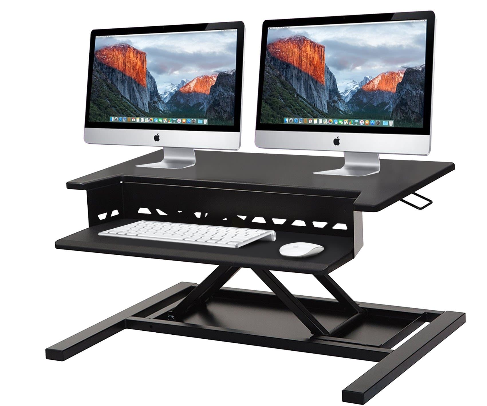 Standing Desk Converter-INNOVADESK 32-22 inches- Basic Height Adjustable desk – Sit Stand Desk Converter - Laptop Desk Riser- Adjustable Keyboard Tray- Preassembled desk (Black)