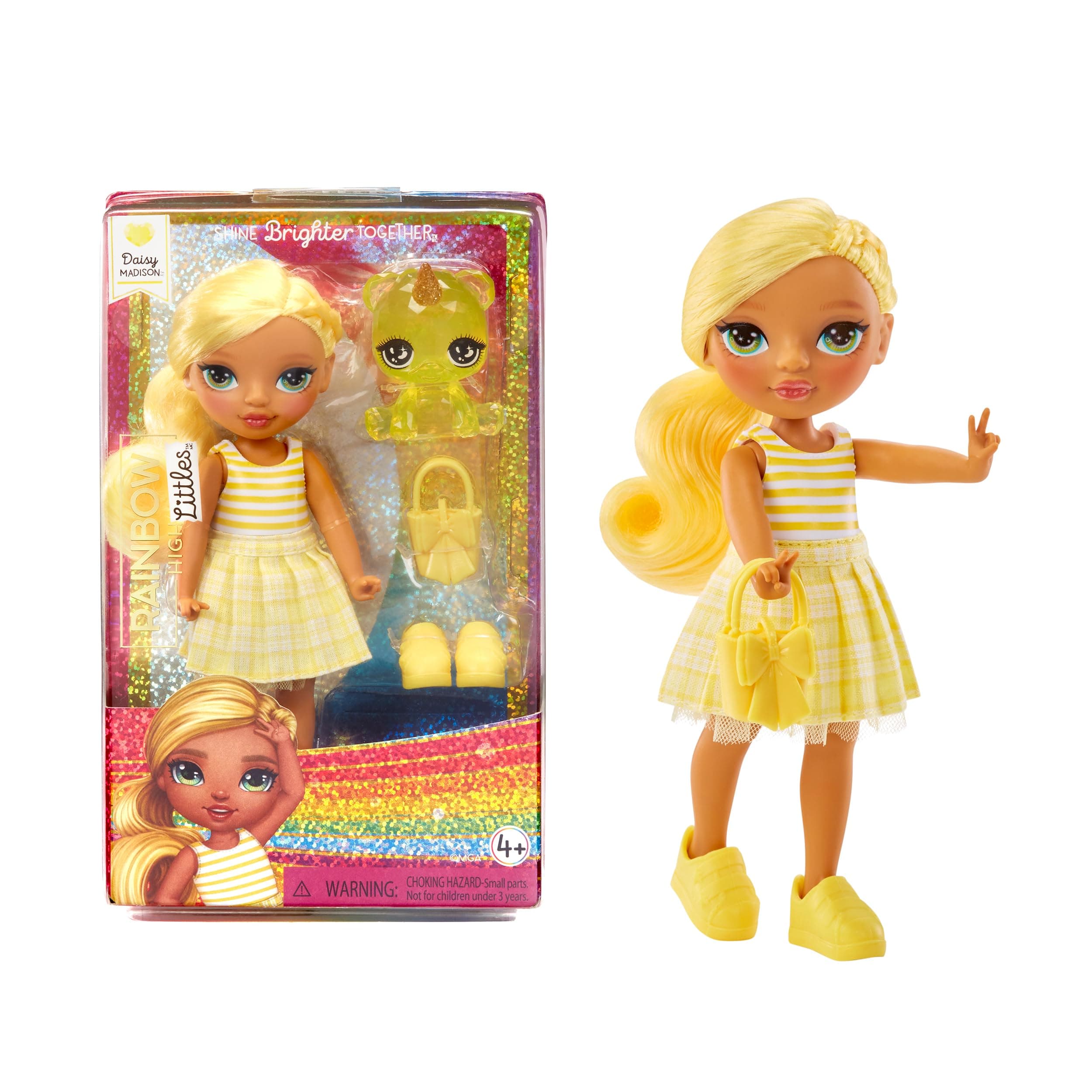 Rainbow High Littles - Daisy Madison - Small, Posable Fashion Doll – Yellow 14 cm Tall Doll with Purse and Magical Pet Bear - Suitable for for Kids and Collectors