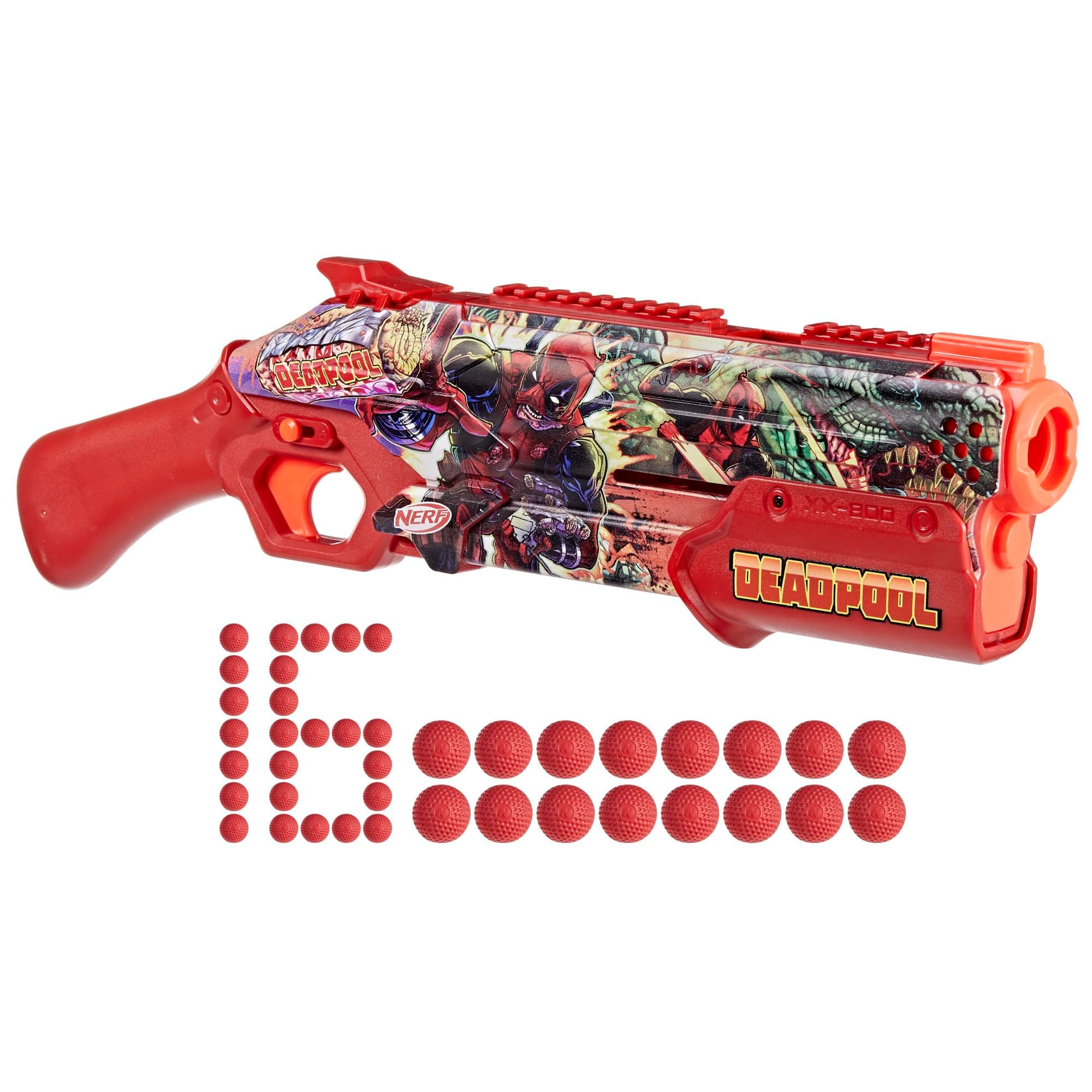 Marvel Deadpool Blaster, 16 Nerf Rival Accu-Rounds, Pump Action, Breech Load, Gifts for Teens, 14+