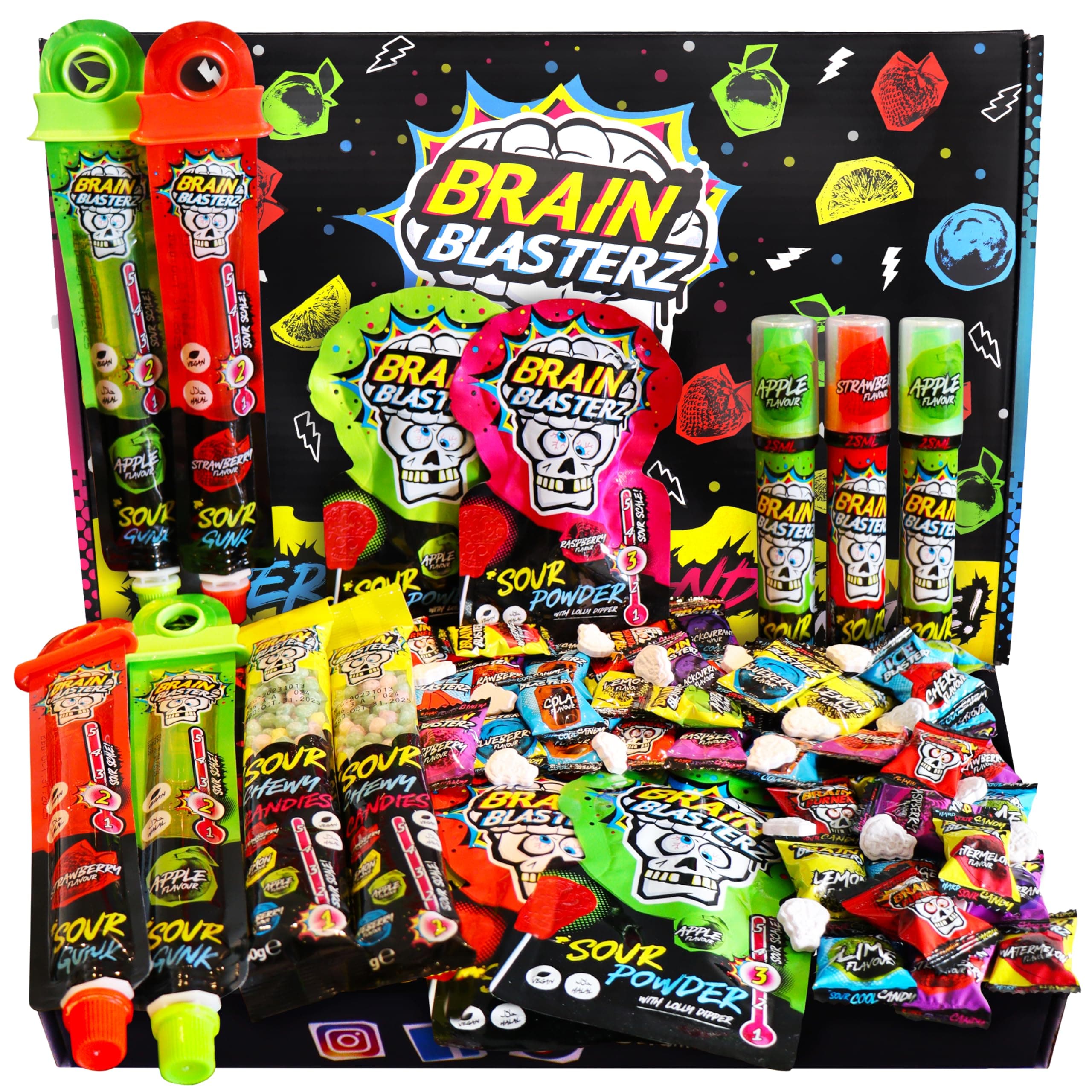 Brain Blasterz Sour Sweets Box - Bulk Sour Candy Collection - 27 Pcs Pick & Mix Vegan & Halal Sweets Hamper - Gift Idea for Easter, Halloween Sweets, Birthdays, Father’s Day Gifts for Adults & Kids
