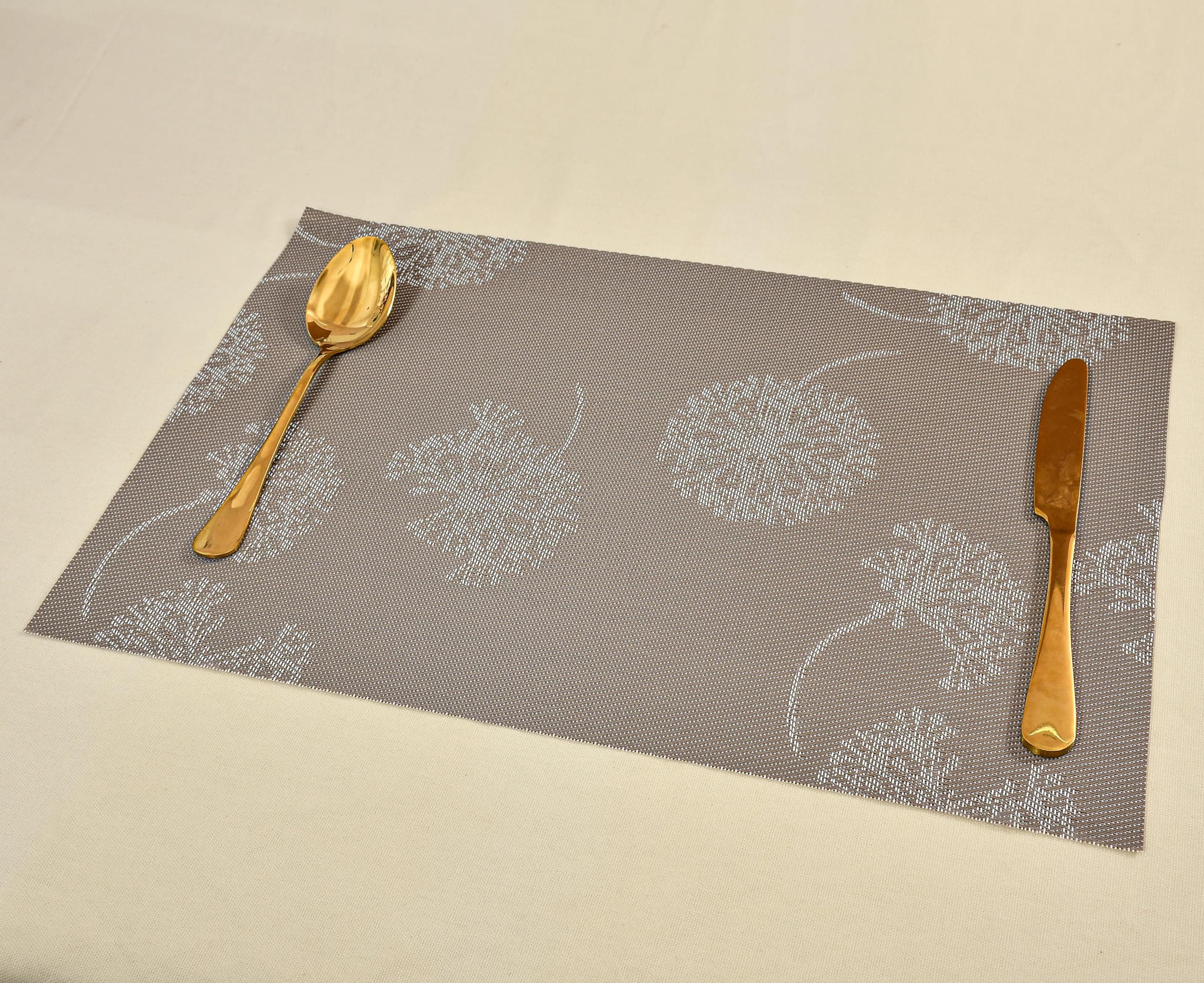 PVC Rectangular Dining Table Placemats, Set of 6 - Beige