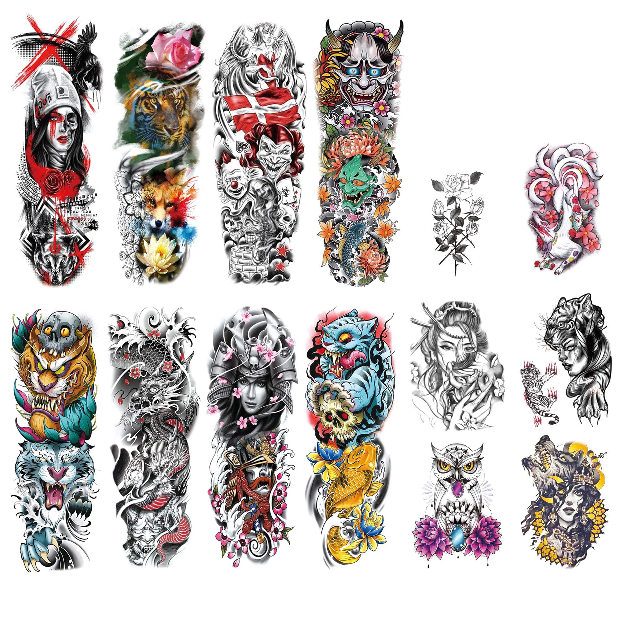 DaLin Extra Large Full Arm Temporary Tattoos and Half Arm Tattoo Sleeves for Men Women, 14 Sheets (Collection 13)
